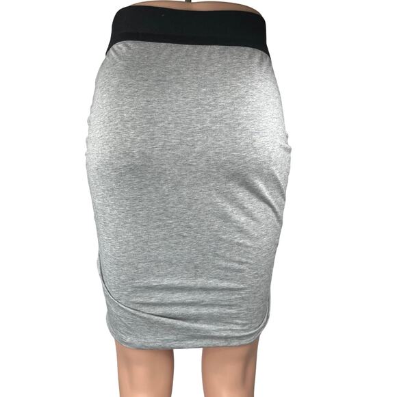 Allsaints Gray Black Elastic Waist Stretch Draped Career Pencil Mini Skirt Sz 2 - Picture 3 of 6